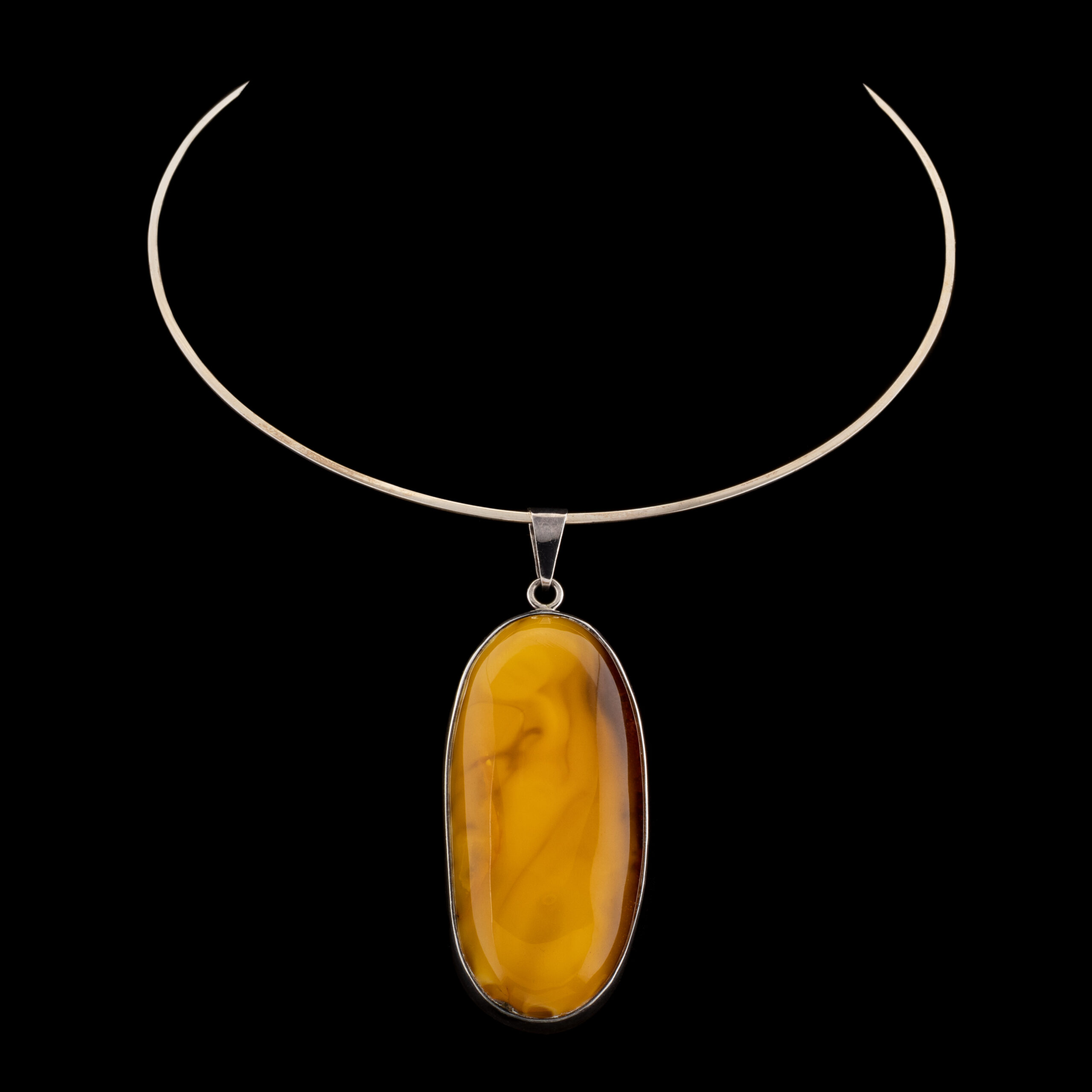Pre-Owned Amber Pendant in Sterling Silver on Sterling Collar