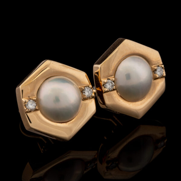 Vintage Mabe Pearl and Diamond Earrings in 14K