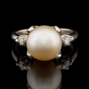 Vintage Akoya Pearl and Diamond Ring