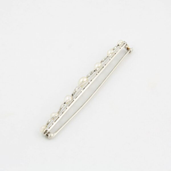 Pre-Owned Platinum Pearl and Diamond Bar Pin - Image 2