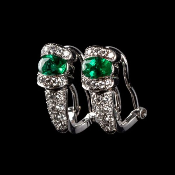 Pre-Owned 18K Diamond and Synthetic Emerald Earrings
