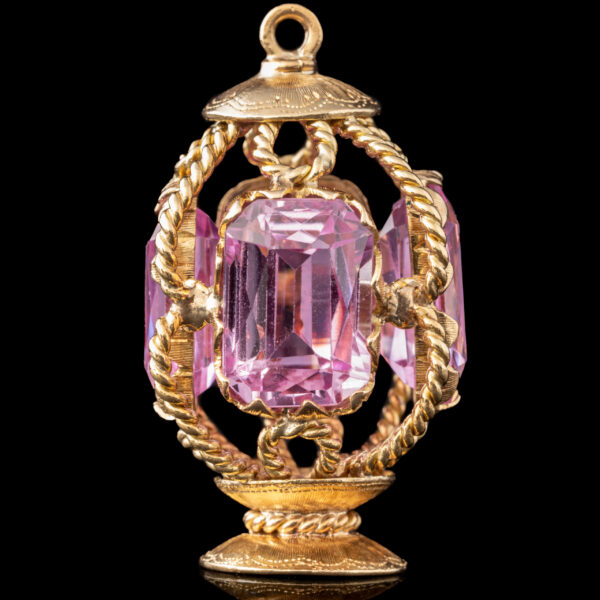 Vintage 18k Synthetic Pink Sapphire Carriage Lantern Charm