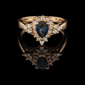 Pre-Owned 14K Pear Shaped Sapphire and Diamond Ring