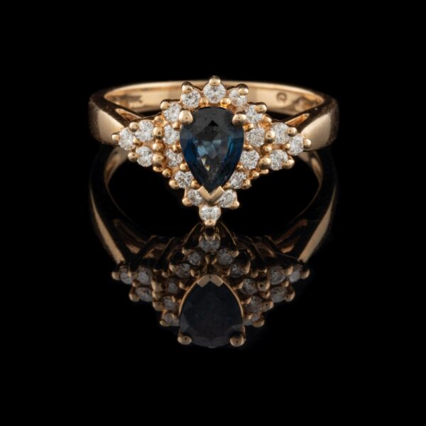 Pre-Owned 14K Pear Shaped Sapphire and Diamond Ring