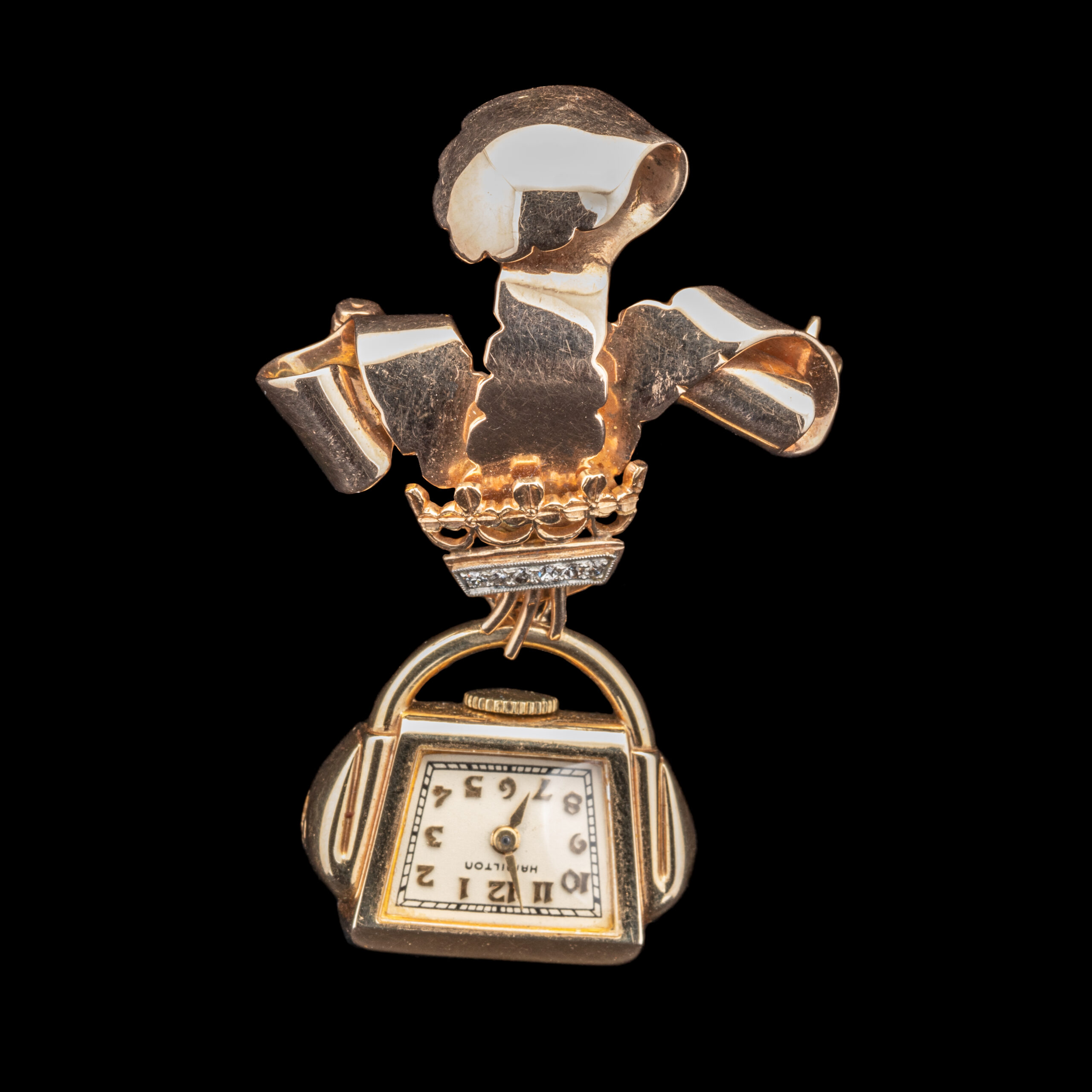 Vintage 14k Yellow Gold Hamilton Diamond Lapel Watch