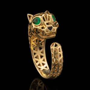Pre-Owned 18k Emerald Cat Ring
