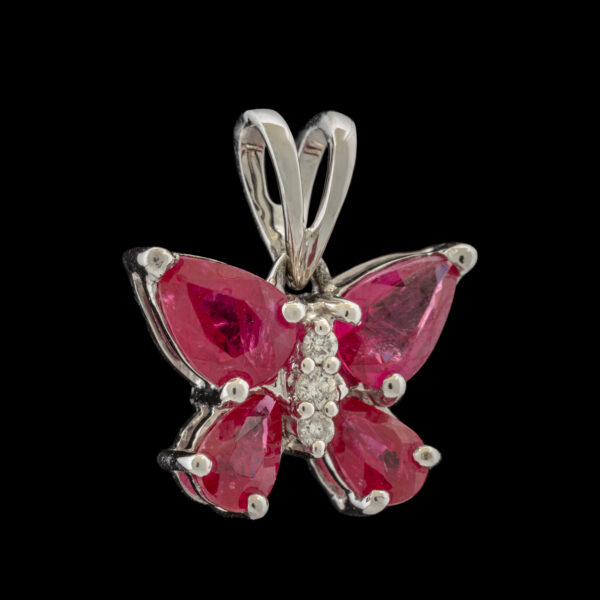 Pre-Owned 14k White Gold Treated Ruby Butterfly Pendant
