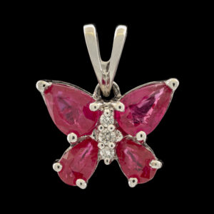 Pre-Owned 14k White Gold Treated Ruby Butterfly Pendant